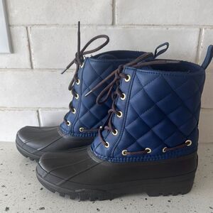 SPERRY Women’s Size 7 Waterproof Rubber Quilted Blue and Brown Rain Duck Boots